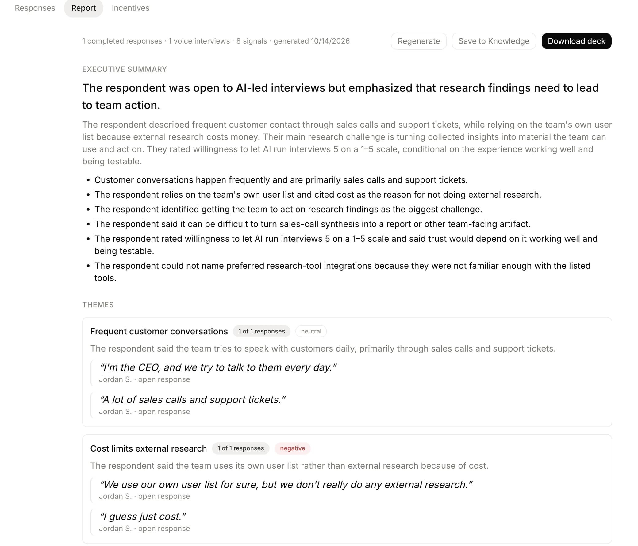 BuildBetter interface: Turn answers into evidence.