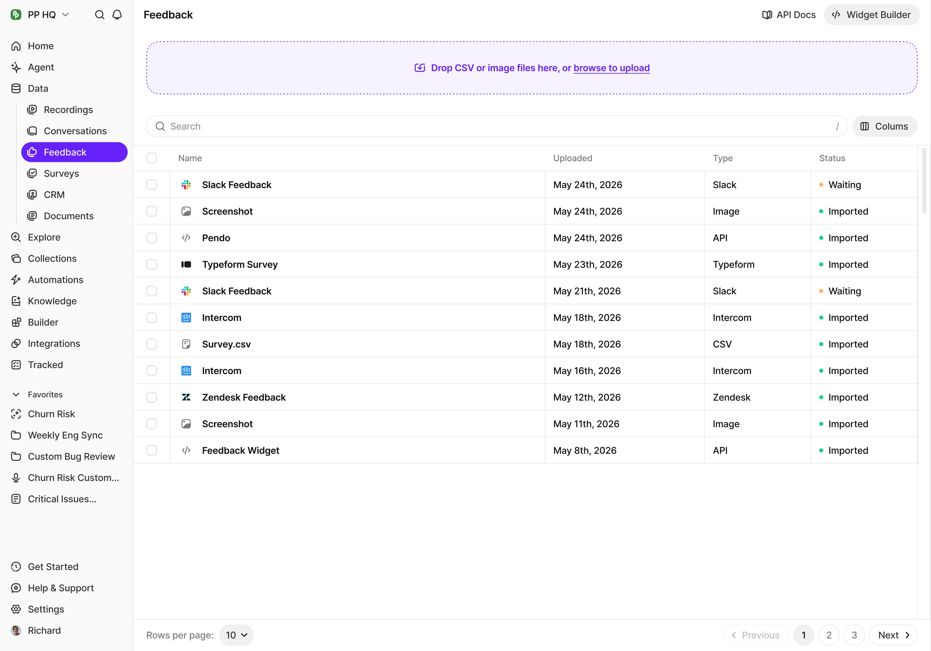 Feedback table with CSV and image uploads