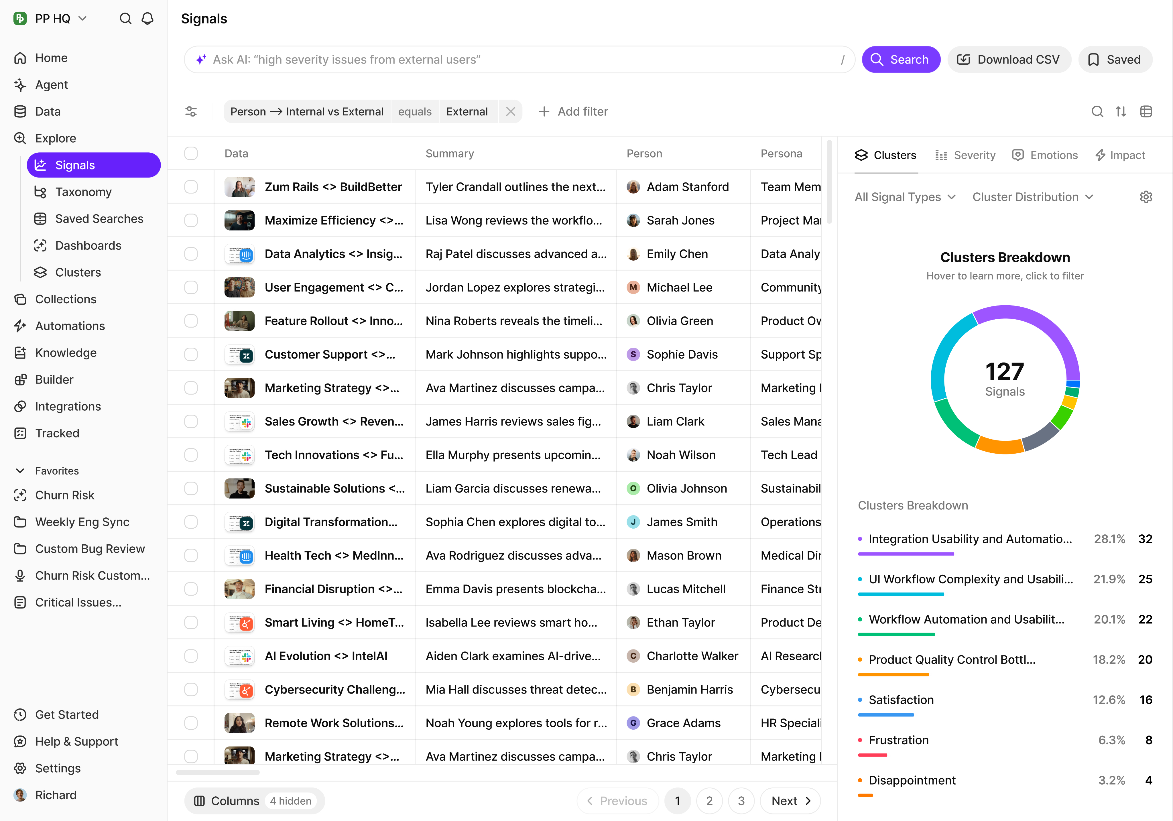 Explore interface