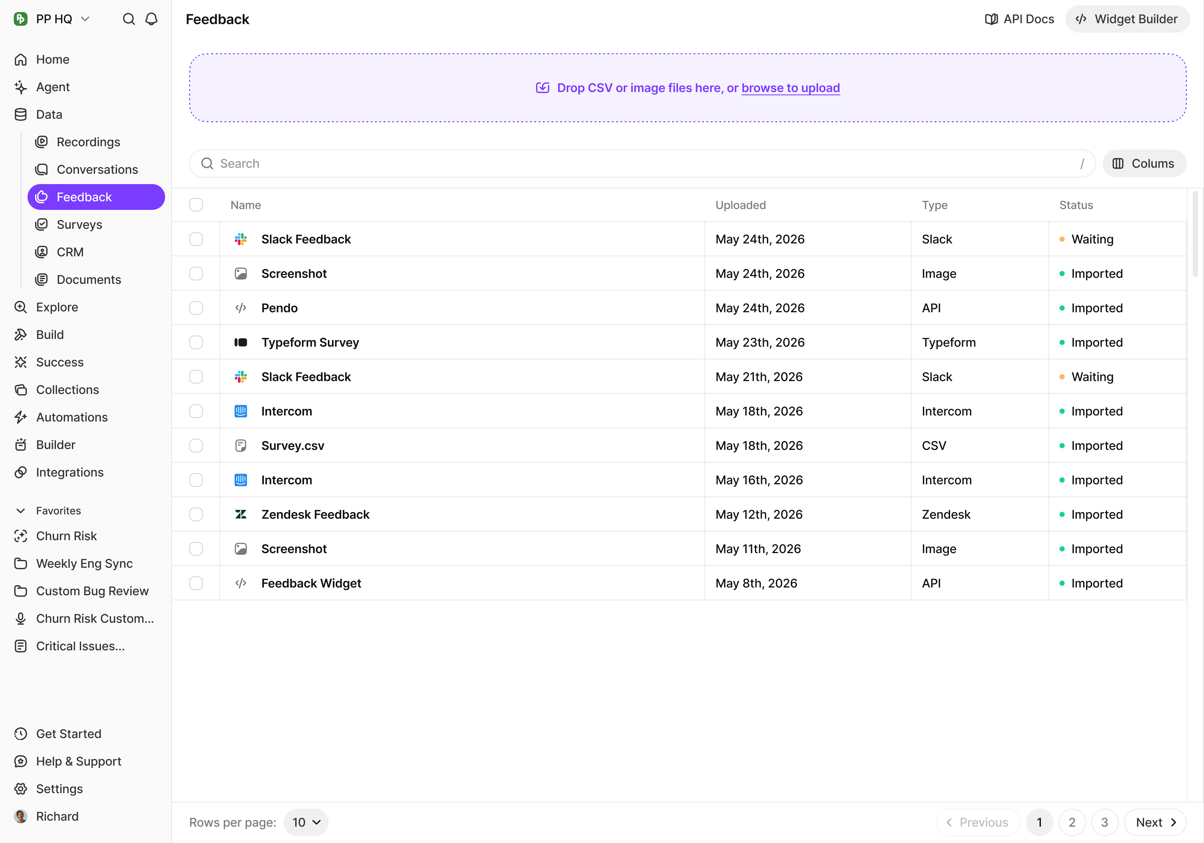 Feedback and conversations interface